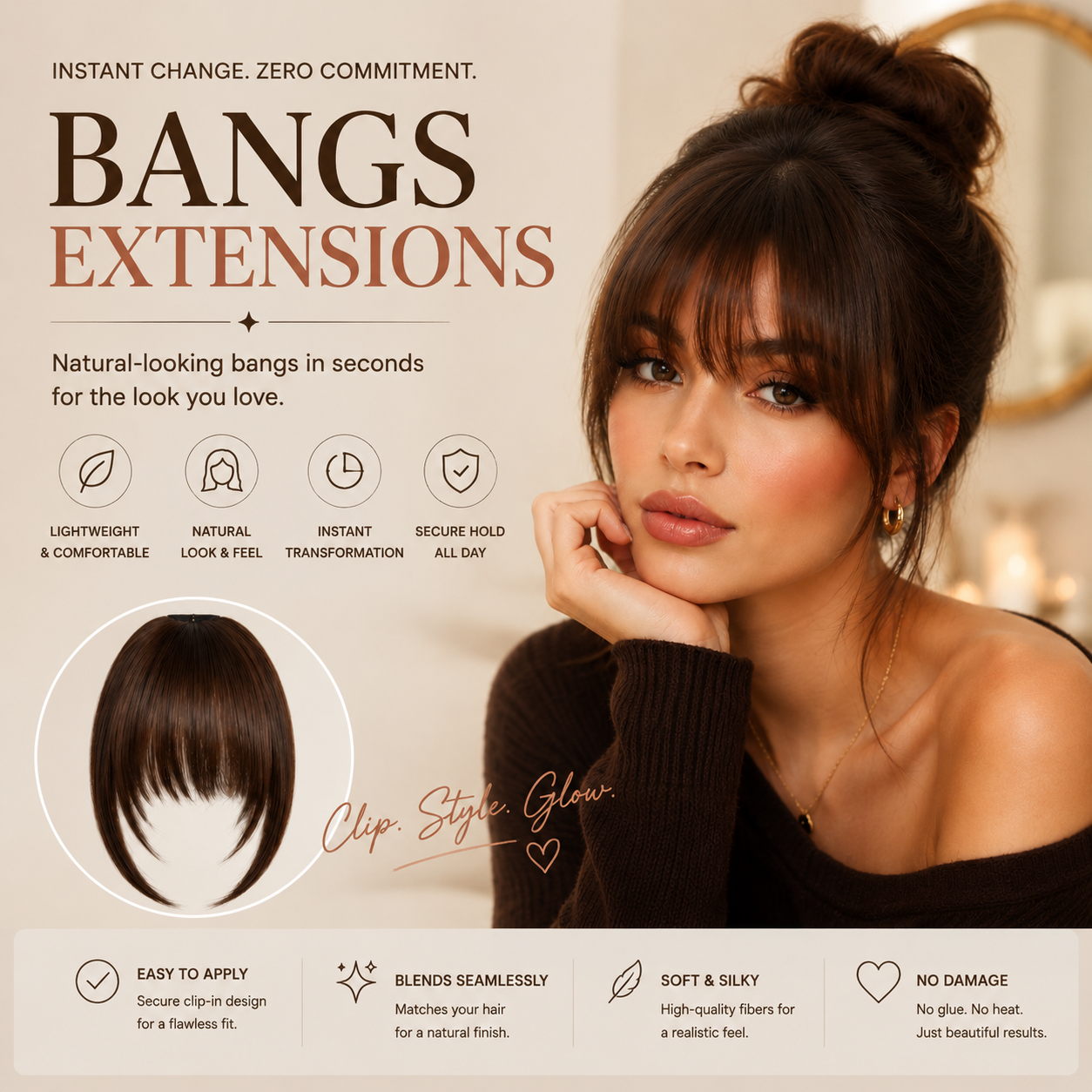 ✨ Clip-In Bangs Hair Extension – Instant Natural Hair Transformation