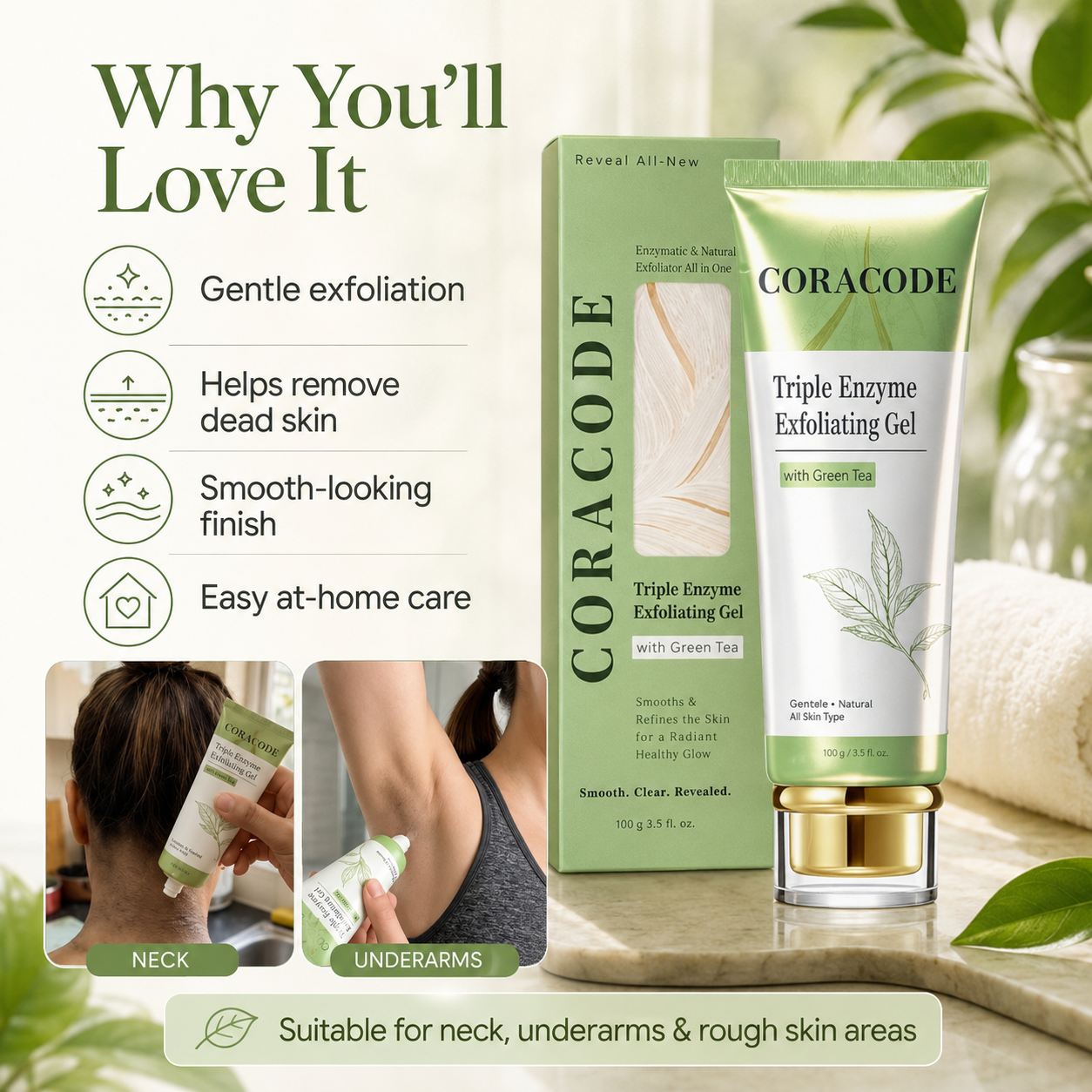 Coracode Triple Enzyme Exfoliating Gel with Green Tea